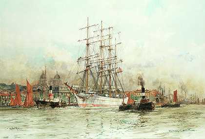 格林威克附近的特拉法加`The Trafalgar off Greenwic by Charles Edward Dixon
