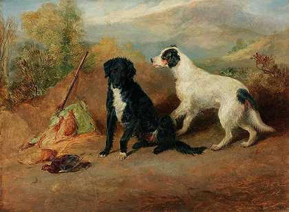 斯托特先生最喜欢的狗`Mr Stott\’s favourite dogs by Sir Edwin Henry Landseer