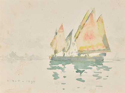威尼斯驳船`Venetian Barges (1899) by Henry Scott Tuke