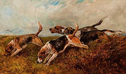 追踪气味的猎犬`Hounds on the scent by John Emms