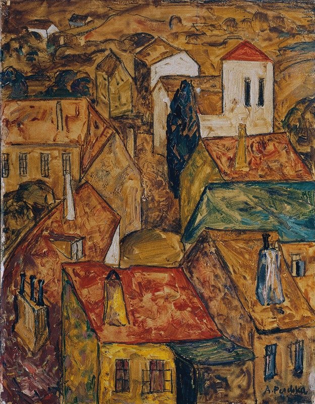 城市景观`Stadtlandschaft (1920) by Anton Emanuel Peschka