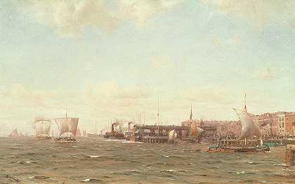 赫尔郡维多利亚码头外的航运`Shipping off Victoria Pier, Hull by Thomas Jacques Somerscales