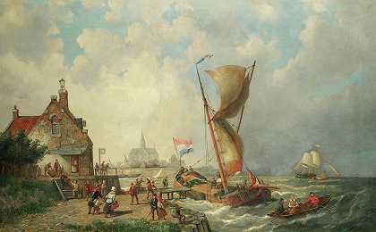 荷兰库杜姆大风`High Wind-Koudum, Holland by Monta Pieter Cornelis Dommersengue Dawson