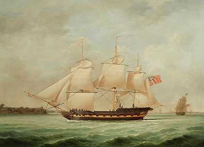 南安普敦附近的东印度群岛人`An East Indiaman off Southampton by John Jenkinson