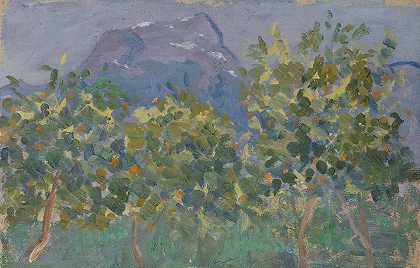 橘子树和远山`Orange Trees and Distant Mountain by Ernst Schiess