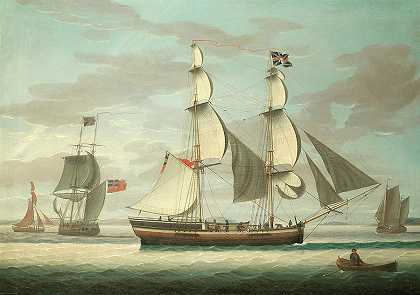 索威湾的一艘双桅帆船和其他船只`A brig and other shipping in the Solway Firth by Henry Collins