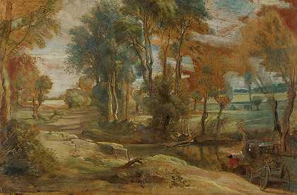 涉水的马车`A Wagon fording a Stream by Peter Paul Rubens