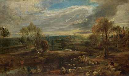 一个牧羊人和他的羊群` Landscape with a Shepherd and his Flock by Peter Paul Rubens