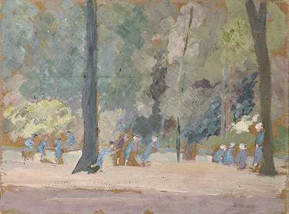 在公园里玩男孩`Playing Boys in a Public Park by Ernst Schiess