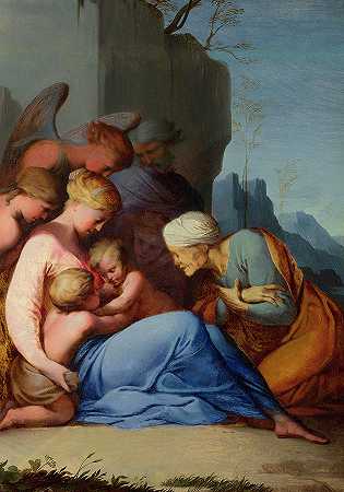 有圣徒和天使的神圣家庭`The Holy Family with Saints and Angels by Lubin Baugin