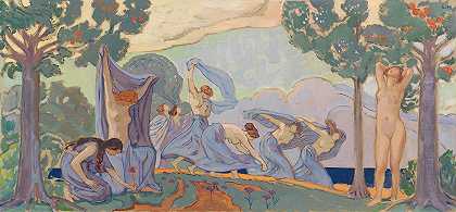 与面纱共舞`Tanzende mit Schleier (1905~06) by Ludwig von Hofmann