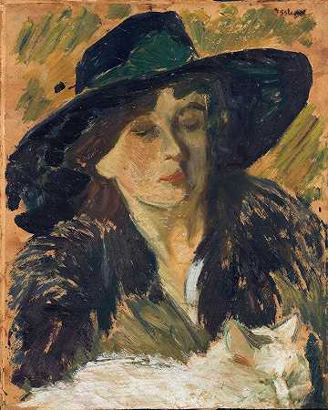 戴黑帽子的女士`Lady in a Black Hat by Helmer Osslund