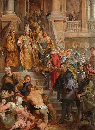 圣巴沃受到了圣阿曼德和弗洛里伯特的欢迎`Saint Bavo is received by Saints Amand and Floribert by Peter Paul Rubens