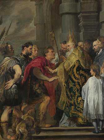 圣安布罗斯阻止西奥多西离开米兰大教堂`St Ambrose barring Theodosius from Milan Cathedral by Anthony van Dyck