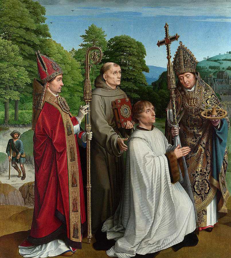卡农·伯纳迪恩·萨尔维亚蒂和三位圣徒`Canon Bernardijn Salviati and Three Saint by Gerard David