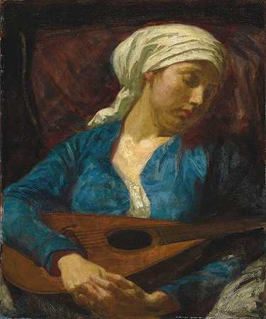 曼陀林球员`The mandolin player (1918) by Robert Anning Bell