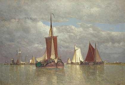 停泊在多德雷赫特附近的船只`Ships lying near Dordrecht by Paul Jean Clays