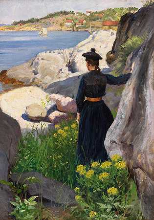 在海岸`On the coast (1890) by Paul Fischer