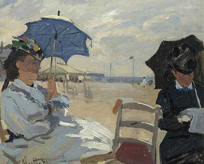 特鲁维尔海滩`The Beach at Trouville by Claude Monet