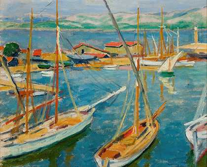 圣特罗佩斯港`Harbour at Saint~Tropez (1909) by Józef Pankiewicz