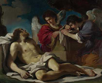 死去的基督由两位天使哀悼`The Dead Christ mourned by Two Angels by Guercino