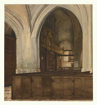 阿拉蒙特修道院屋内`Interior of Abbey of Aramont (1869) by François Bonvin