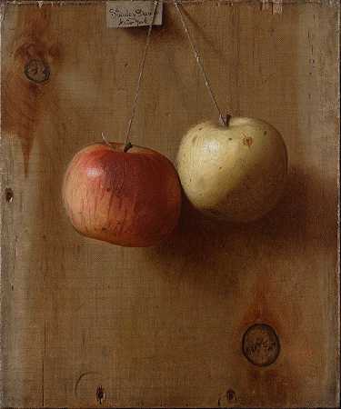 两个挂着的苹果`Two Hanging Apples (ca. 1890) by De Scott Evans