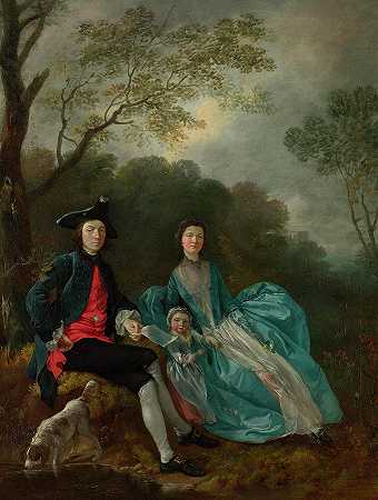 这位艺术家及其妻子和女儿的肖像`Portrait of the Artist with his Wife and Daughter by Thomas Gainsborough