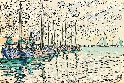 Volendam，渔船`Volendam, Barques De Pêche (1896) by Paul Signac
