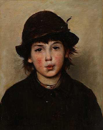 吹口哨的男孩`Whistling Boy (c. 1870s) by Frank Duveneck