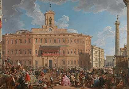 蒙特西托里奥广场的彩票`The Lottery in Piazza di Montecitorio by Giovanni Paolo Panini