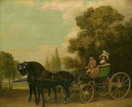 一位绅士开着一辆豪华轿车载着一位女士`A Gentleman driving a Lady in a Phaeton by George Stubbs