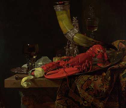 酒角静物画`Still Life with Drinking-Horn by Willem Kalf