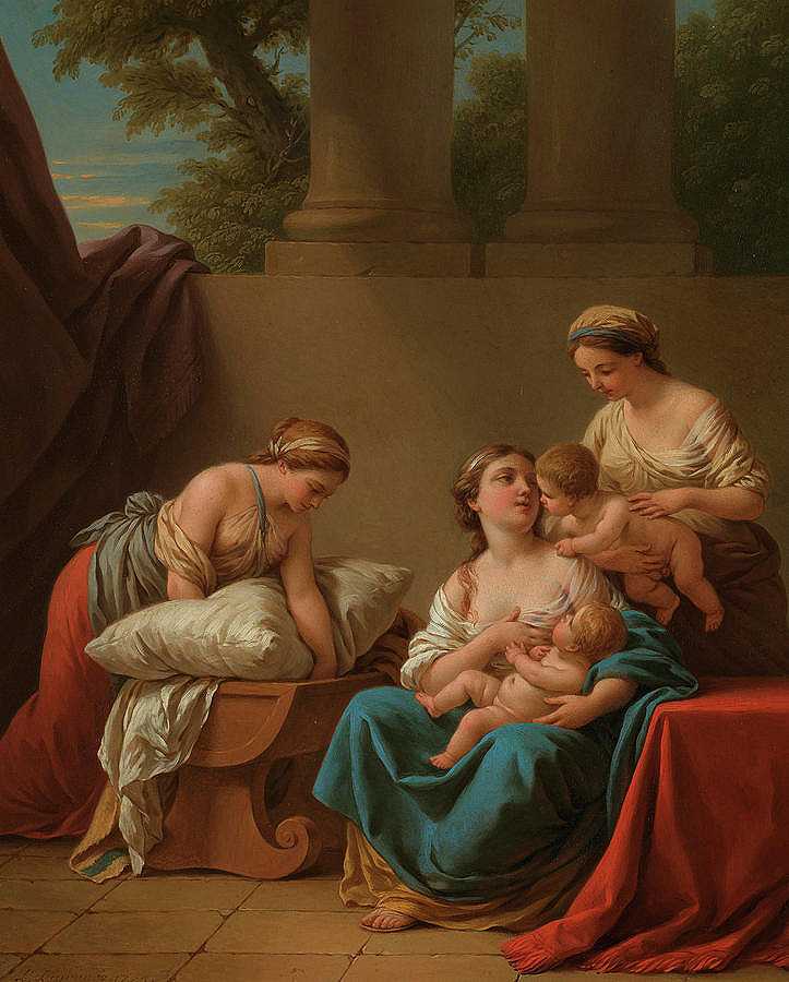 母爱`Maternal Affection by Louis Jean Francois Lagrenee
