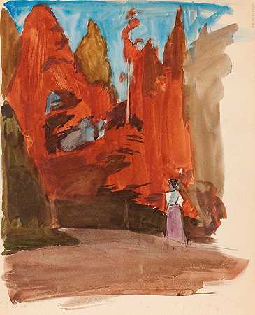 与女人在一起的风景`Maisema jossa nainen (1894 ~ 1895) by Magnus Enckell