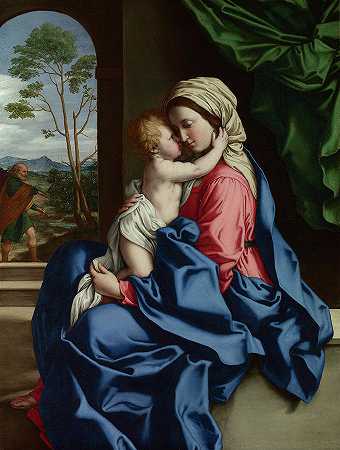 女子与拥抱的孩子`The Virgin and Child Embracing by Sassoferrato