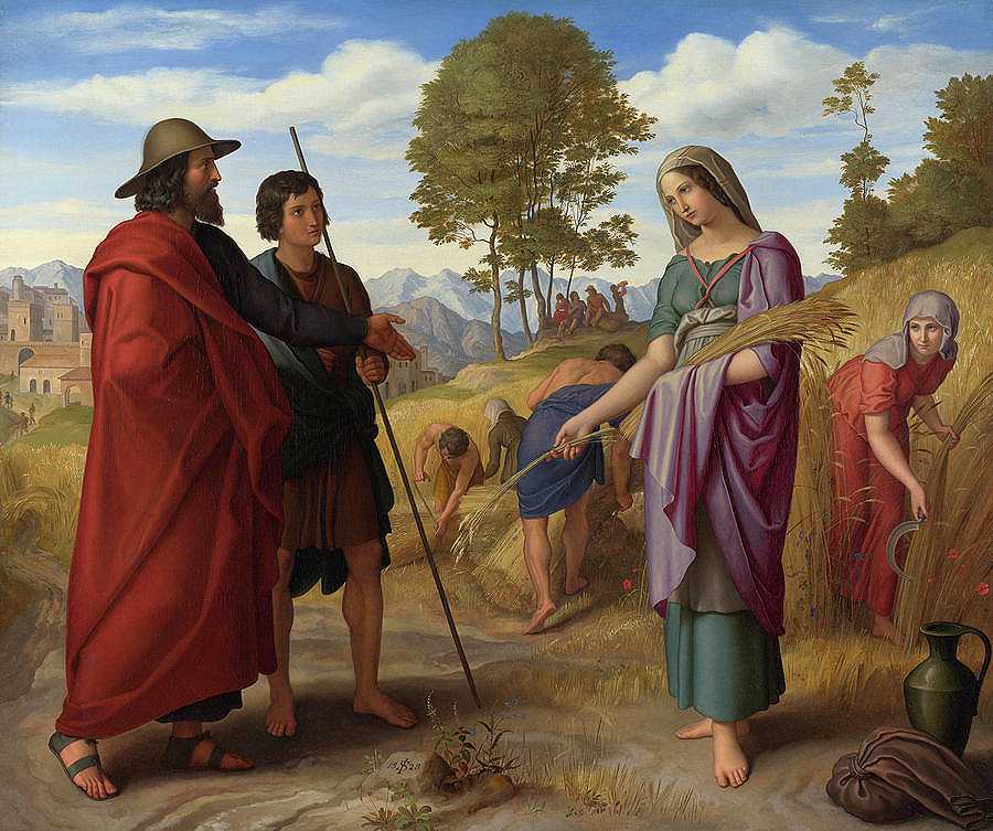 鲁斯在波阿斯的地盘`Ruth in Boaz\’s Field by Julius Schnorr von Carolsfeld