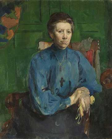 韦达斯汀·奥伯特夫人，b·莫`Mrs. Vedastine Aubert, b. Moe (ca. 1910) by Harriet Backer