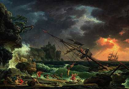 风浪中的沉船`A Shipwreck in Stormy Seas by Claude-Joseph Vernet