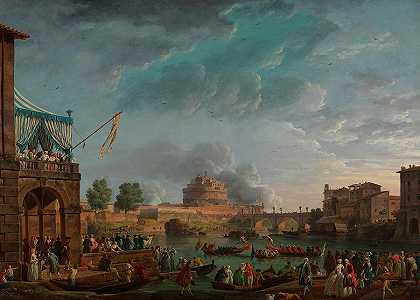 罗马台伯河上的体育比赛`A Sporting Contest on the Tiber at Rome by Claude-Joseph Vernet