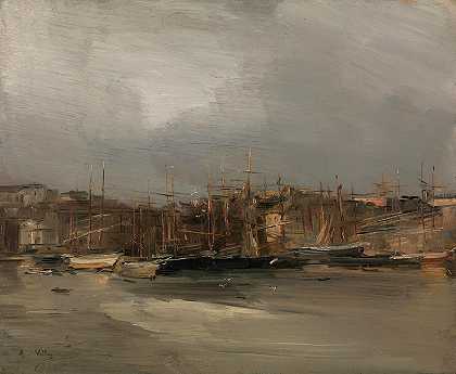 马赛港的景色`View of the Harbour at Marseilles by Antoine Vollon