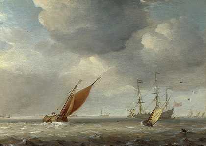 微风中的荷兰小船`Small Dutch Vessels in a Breeze by Willem van de Velde