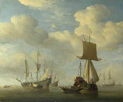 一艘英国船只和荷兰船只陷入困境`An English Vessel and Dutch Ships Becalmed by Willem van de Velde