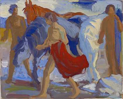 骑马的年轻人`Young Men with Horses (1913~15) by Paul Altherr