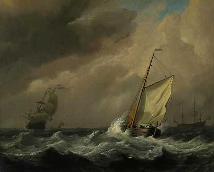 一艘荷兰小艇在强风中紧随其后`A Small Dutch Vessel close-hauled in a Strong Breeze by Willem van de Velde