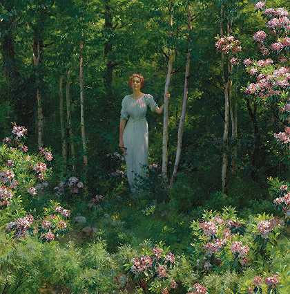 树林的边缘`The Edge Of The Woods (1912) by Charles Courtney Curran