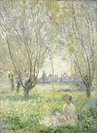 坐在柳树下的女人`Woman Seated under the Willows (1880) by Claude Monet