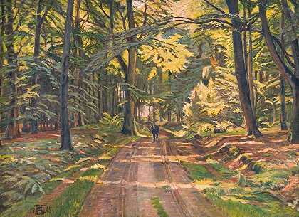 迪恩斯森林路`Skovvej ved Dyrnæs (1915) by Poul Simon Christiansen