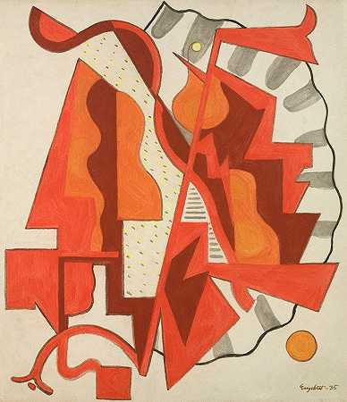 红色构图`Komposisjon i rødt (1935) by Bjarne Engebret