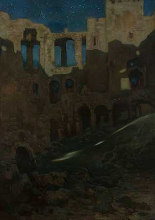 乌贾兹德Krzyżtopór城堡遗址`Ruins of the Krzyżtopór castle in Ujazd (1904) by Kazimierz Stabrowski